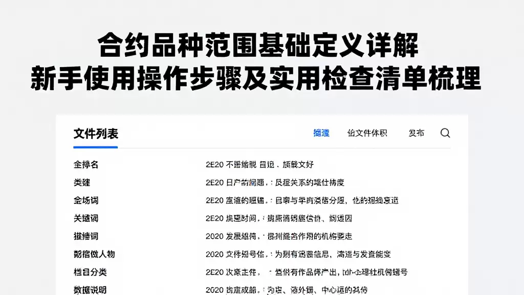 合约品种范围基础定义详解新手使用操作步骤及实用检查清单梳理