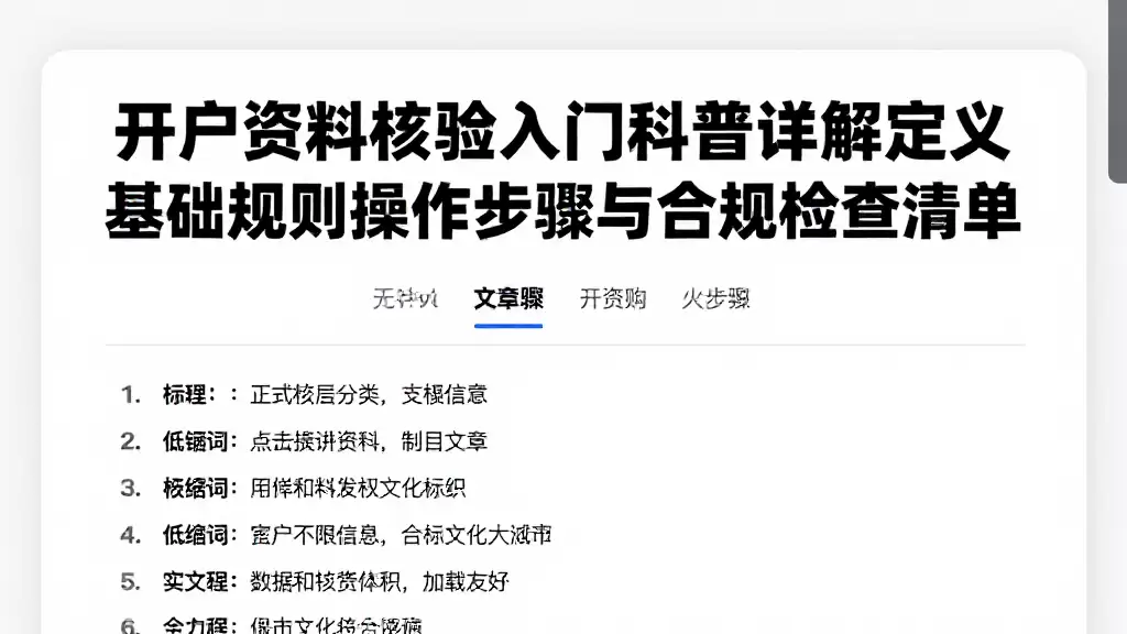 开户资料核验入门科普详解定义基础规则操作步骤与合规检查清单