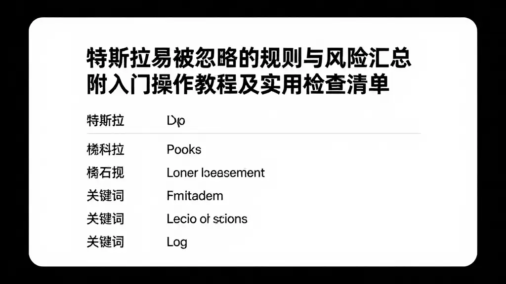 特斯拉易被忽略的规则与风险汇总附入门操作教程及实用检查清单