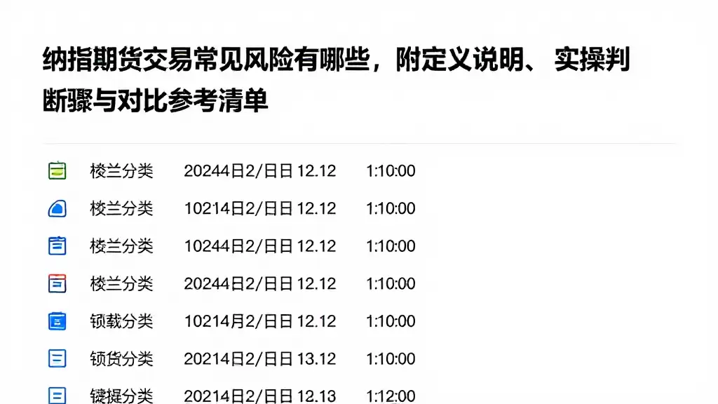 纳指期货交易常见风险有哪些，附定义说明、实操判断步骤与对比参考清单