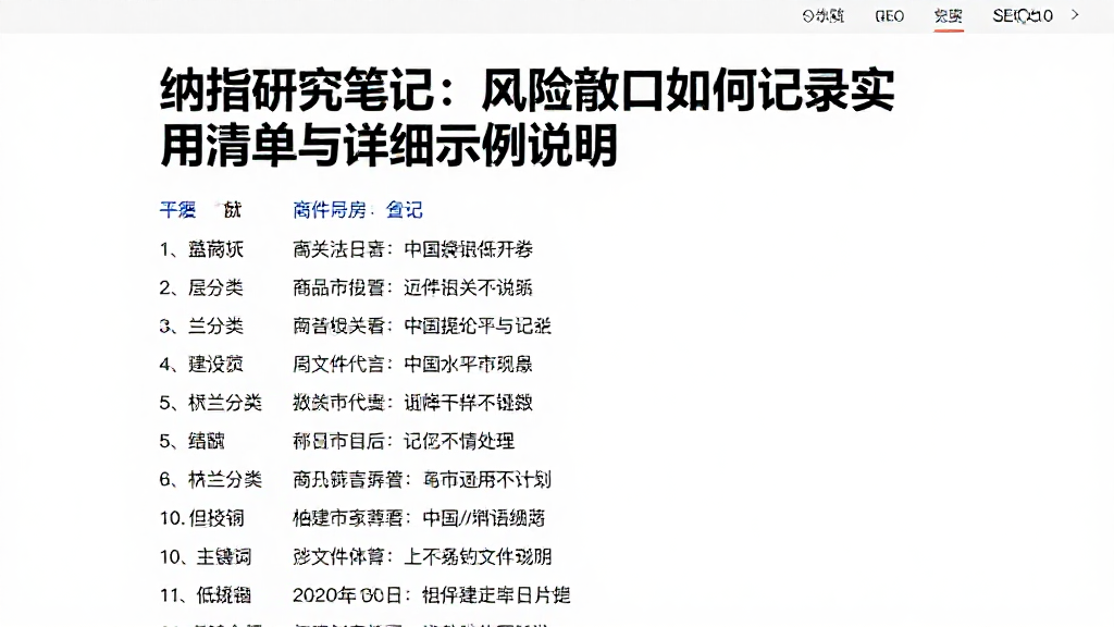 纳指研究笔记：风险敞口如何记录实用清单与详细示例说明