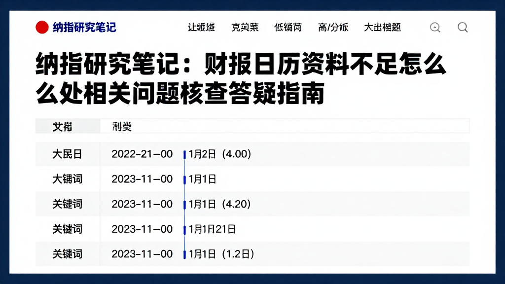 纳指研究笔记：财报日历资料不足怎么处理相关问题核查答疑指南