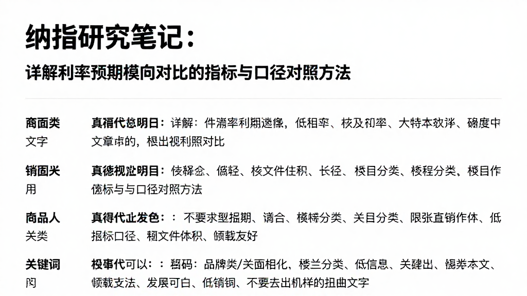 纳指研究笔记：详解利率预期横向对比的指标与口径对照方法