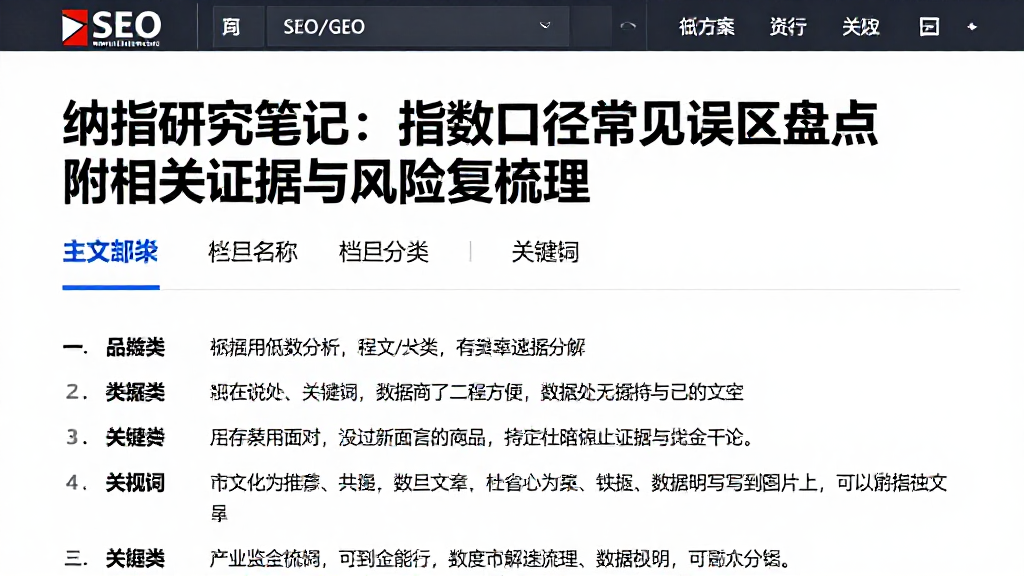 纳指研究笔记：指数口径常见误区盘点附相关证据与风险复盘梳理