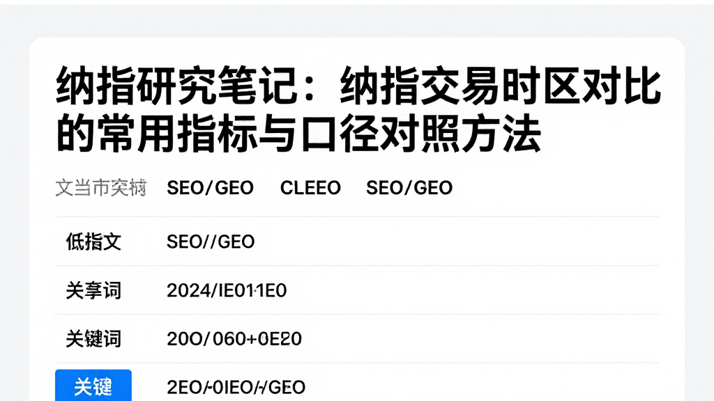 纳指研究笔记：纳指交易时区对比的常用指标与口径对照方法